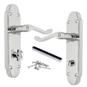 Epsom Door Handle Bathroom Lock Scroll Lever - Polished Chrome