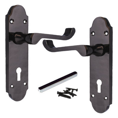 Epsom Door Handle Key Lock Scroll Lever Black Nickel DIY at B&Q
