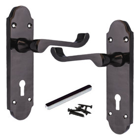 Epsom Door Handle Key Lock Scroll Lever - Black Nickel