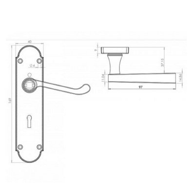 Epsom Door Handle Key Lock Scroll Lever - Black Nickel