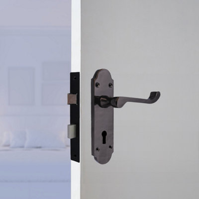 Epsom Door Handle Key Lock Scroll Lever - Black Nickel