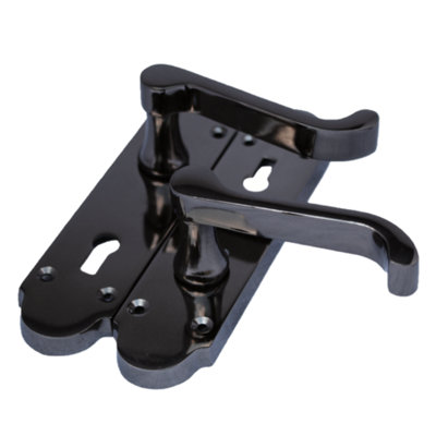 Epsom Door Handle Key Lock Scroll Lever - Black Nickel