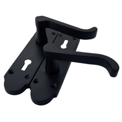 Epsom Door Handle Key Lock Scroll Lever - Matt Black Pack
