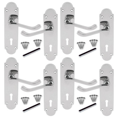 Epsom Door Handle Key Lock Scroll Lever Polished Chrome 4 Pairs
