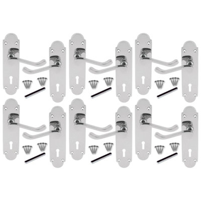 Epsom Door Handle Key Lock Scroll Lever Polished Chrome 6 Pairs
