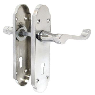 Epsom Door Handle Key Lock Scroll Lever - Polished Chrome Pack