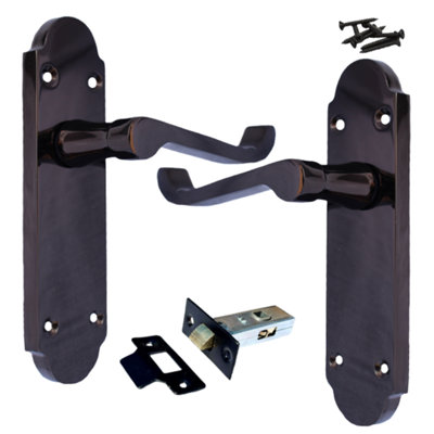 Epsom Door Handle Latch Scroll Lever - Black Nickel Pack