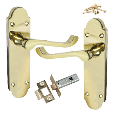 Epsom Door Handle Latch Victorian Scroll Lever - Brass Pack