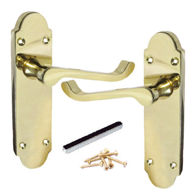 Epsom Door Handle Latch Victorian Scroll Lever - Brass