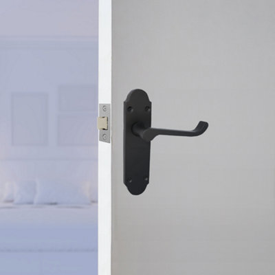 Epsom Door Handle Latch Victorian Scroll Lever - Matt Black Chrome Pack