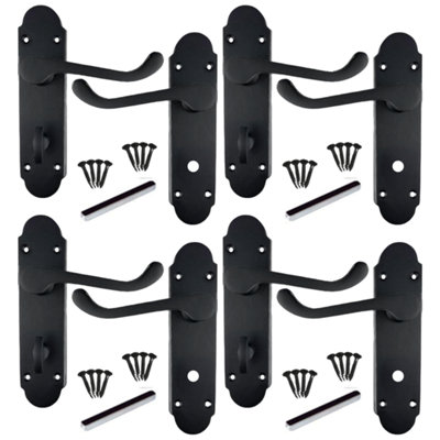 Epsom Door Handle Matt Black Bathroom Lock Scroll Lever 4 Pairs