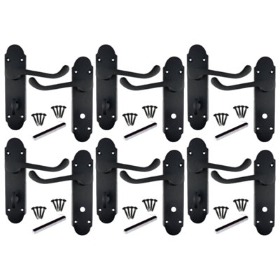 Epsom Door Handle Matt Black Bathroom Lock Scroll Lever 6 Pairs