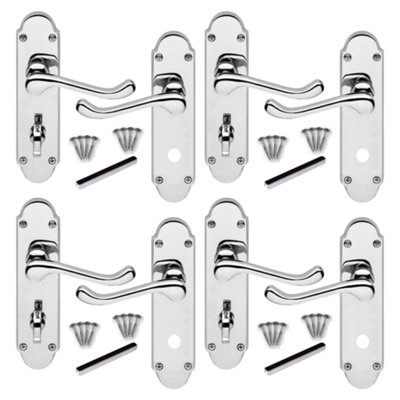 Epsom Door Handle Polished Chrome Bathroom Lock Victorian Scroll 4 Pairs