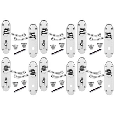 Epsom Door Handle Polished Chrome Bathroom Lock Victorian Scroll 6 Pairs