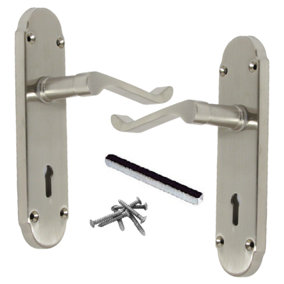 Epsom Door Handles Key Lock Scroll Lever - Satin