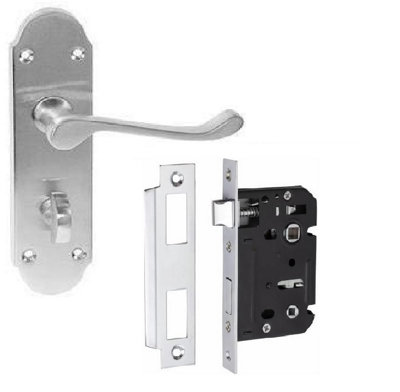Epsom Style Bathroom Door Handle Satin Brushed Chrome Bathroom Lock