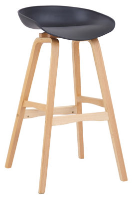 Equator Single Kitchen Bar Stool, Fixed Wooden Legs And Footrest, Premium Breakfast Bar & Home Barstool, Black