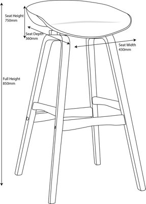 Equator Single Kitchen Bar Stool, Fixed Wooden Legs And Footrest ...