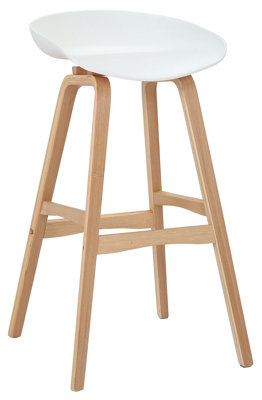 Equator Single Kitchen Bar Stool, Fixed Wooden Legs And Footrest, Premium Breakfast Bar & Home Barstool, White