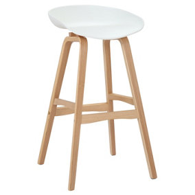 Equator Single Kitchen Bar Stool, Fixed Wooden Legs And Footrest, Premium Breakfast Bar & Home Barstool, White