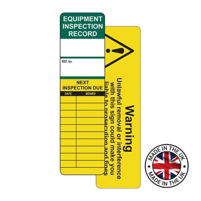 Equipment Inspection Safety Tags - For Use On Universal Equipment - Pack of 10 - 3
