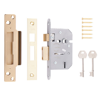 ERA 3" Viscount 5 Lever Mortice Sash Lock Polished Brass with x2 Keys