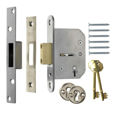 ERA 3" Viscount Mortice 5 Lever Dead Lock Satin Chrome with x2 Keys