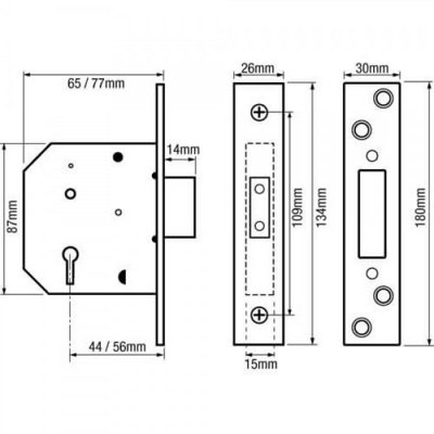 ERA 3" Viscount Mortice 5 Lever Dead Lock Satin Chrome with x2 Keys
