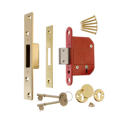 ERA British Standard High Security Fortress 5 Lever Deadlock 64mm Keyed Alike - Polished Brass