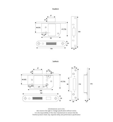 ERA British Standard High Security Fortress 5 Lever Deadlock 64mm Keyed Alike - Satin Chrome