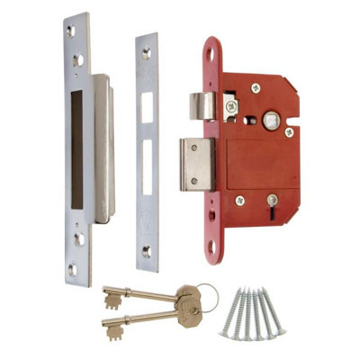 Era Fortress 5 Lever Mortice Sashlock With Satin Effect Silver/Red/Gold (7.6cm)