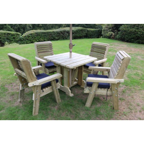 Ergo 4 Seater Set - Sits 4, Wooden Garden Furniture Dining Set with Table & Chairs - L220 x W245 x H105 cm