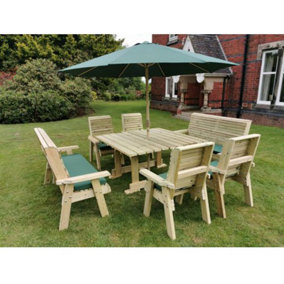 Ergo 8 Seater Square Table Including 2 Bench and 4 Chairs - Swedish Redwood - L149 x W149 x H77 cm - Minimal Assembly Required