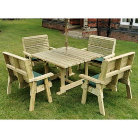 Ergo 8 Seater Square Table Including 2 Bench and 4 Chairs - Swedish Redwood - L149 x W149 x H77 cm - Minimal Assembly Required