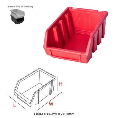 Ergo M Box Plastic Parts Storage Stacking 116x161x75mm - Colour Red - Pack of 5