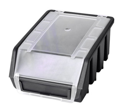 Ergo M+ Box Plastic Parts Storage Stacking With Cover 116x161x75mm - Colour Black - Pack of 18