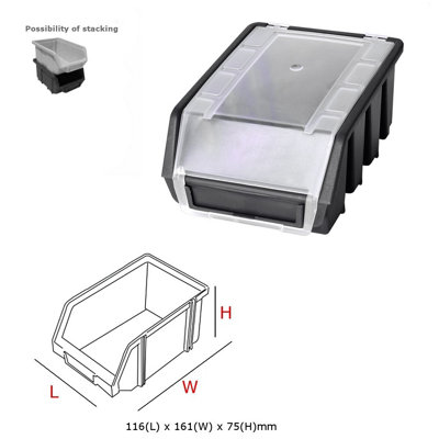 Ergo M+ Box Plastic Parts Storage Stacking With Cover 116x161x75mm - Colour Black - Pack of 18