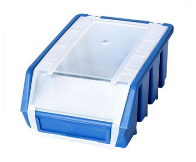 Ergo M+ Box Plastic Parts Storage Stacking With Cover 116x161x75mm - Colour Blue - Pack of 10