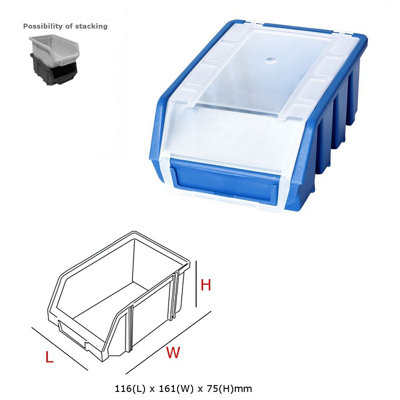 Ergo M+ Box Plastic Parts Storage Stacking With Cover 116x161x75mm - Colour Blue - Pack of 10