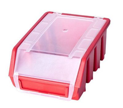 Ergo M+ Box Plastic Parts Storage Stacking With Cover 116x161x75mm - Colour Red - Pack of 10