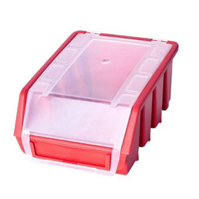 Ergo M+ Box Plastic Parts Storage Stacking With Cover 116x161x75mm - Colour Red - Pack of 10