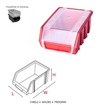 Ergo M+ Box Plastic Parts Storage Stacking With Cover 116x161x75mm - Colour Red - Pack of 10