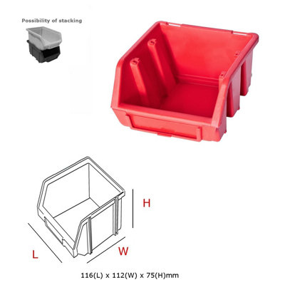 Ergo S Box Plastic Parts Storage Stacking 116x112x75mm - Colour Red - Pack of 5