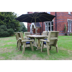 Ergo Table And Chair Set - Sits 6 Wooden Garden Dining Furniture Including 6 Chairs