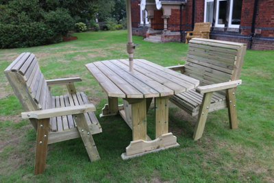 Ergo Table Bench Set - Sits 4, Wooden Alfresco Garden Dining Furniture Set - L250 x W180 x H105 cm - Min. Assembly Required