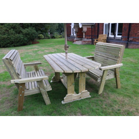 Ergo Table Bench Set - Sits 4, Wooden Garden Dining Furniture, Outdoor, Alfresco Garden Furniture Set - L250 x W180 x H105 cm