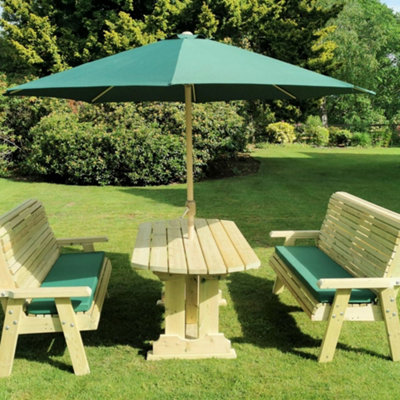 Ergo Table Bench Set - Sits 6, Wooden Garden Dining Furniture - L250 x W290 x H105 cm - Minimal Assembly Required