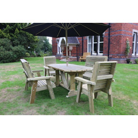 Ergo Table Set - Sits 6, Wooden Garden Dining Furniture Including A Stylish Table, 2 Benches & 2 Chairs - L250 x W290 x H105 cm