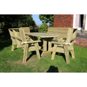 Ergo Table Set - Sits 8 Wooden Garden Dining Furniture Incl. 2 Bench & 2 Chair - L240 x W140 x H105 cm - Minimal Assembly Required