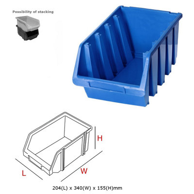 Ergo XL Box Plastic Parts Storage Stacking 204x340x155mm - Colour Blue - Pack of 5